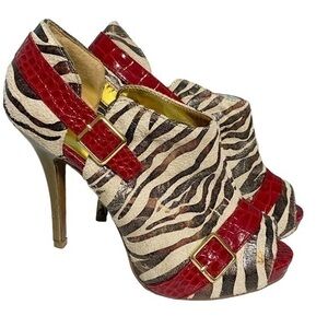 Bertinni Zebra Print and Red Size 7.5 Heels